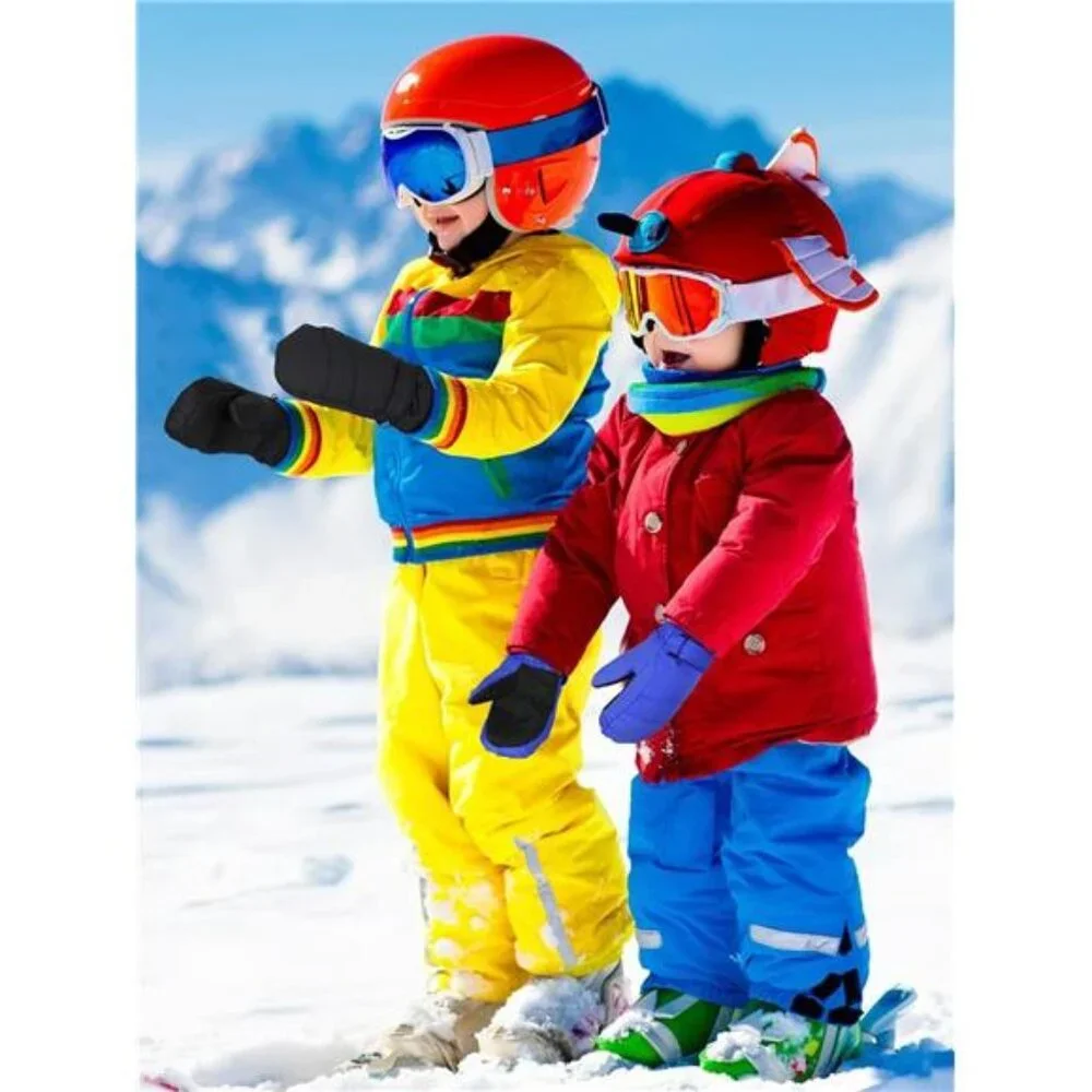 2 Pairs Kids Snow Mittens Waterproof Winter Ski Gloves Warm Thicken Snow Gloves_2